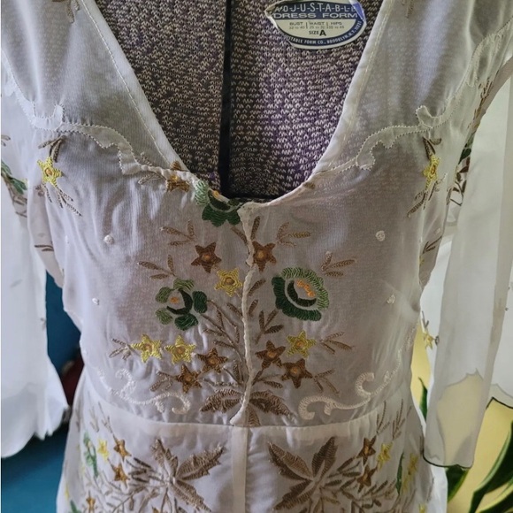 Vintage, 1960s, Junket Gown. Sheer floral embroidery, butterfly sleeves. US14. - Picture 4 of 7